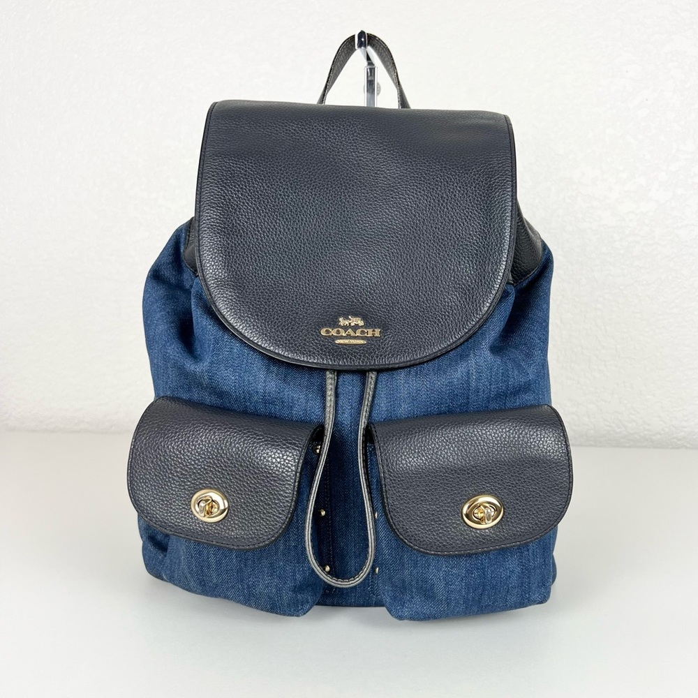Coach Billie Backpack Bag Blue Denim Leather F25883